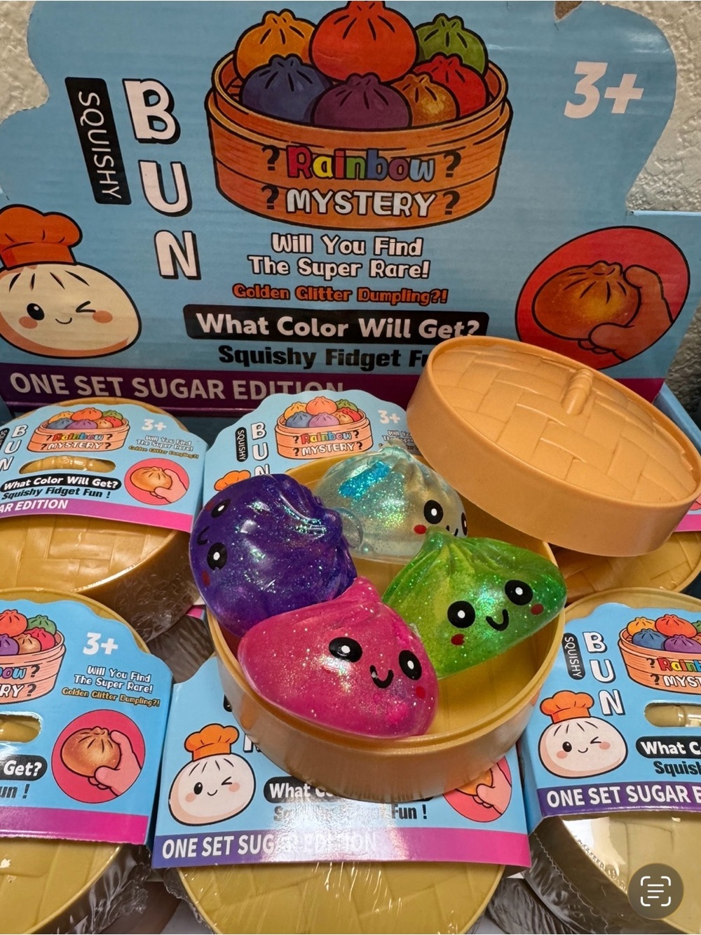 Rainbow Mystery Squishy Bun Toy Set - Multicolor (4 minis in 1 Bun)